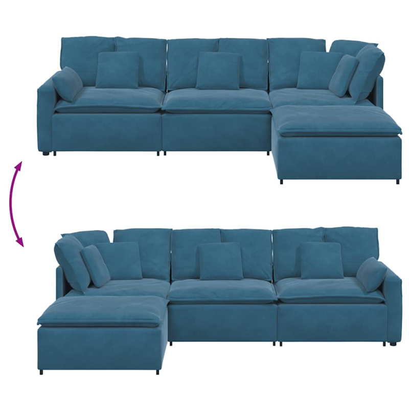 Modulares Sofa mit Fußhocker Kissen Samt Blau