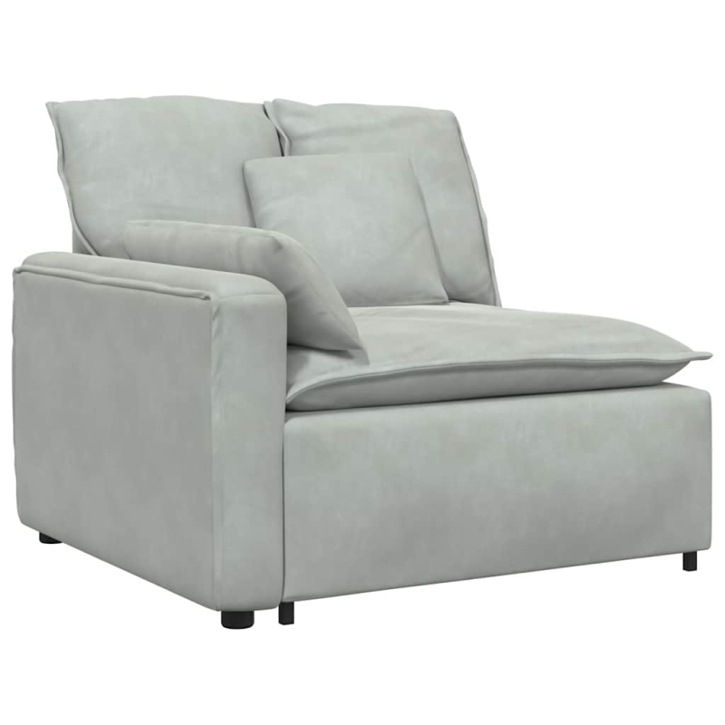 Modulares Sofa mit Fußhocker Kissen Samt Hellgrau