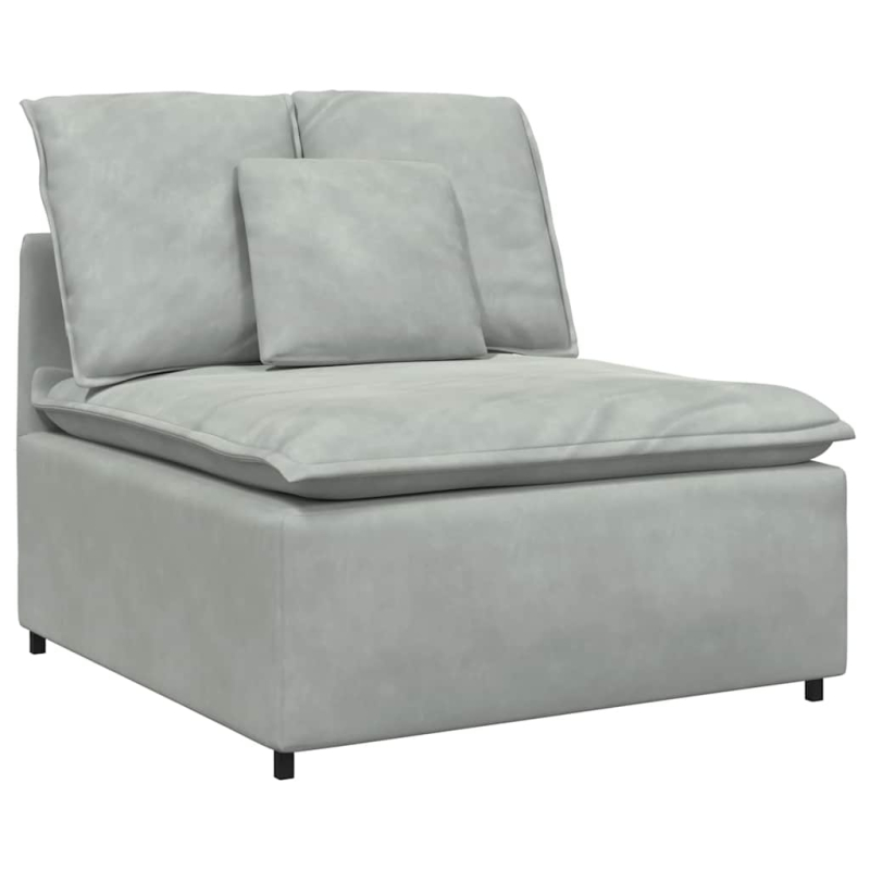 Modulares Sofa mit Fußhocker Kissen Samt Hellgrau