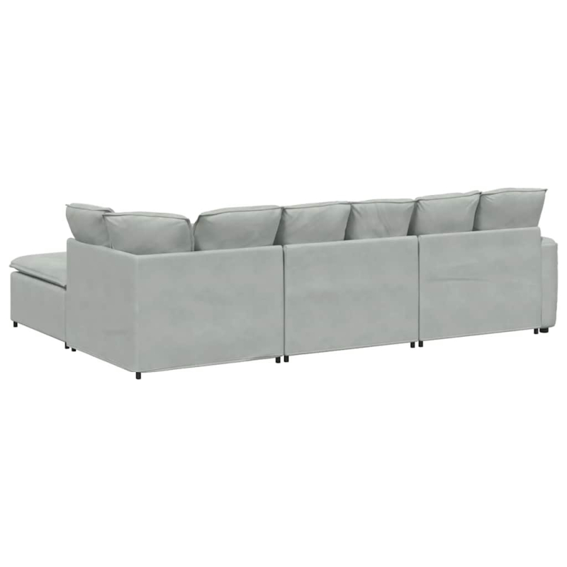 Modulares Sofa mit Fußhocker Kissen Samt Hellgrau