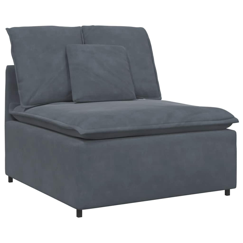 Modulares Sofa mit Fußhocker Kissen Samt Dunkelgrau