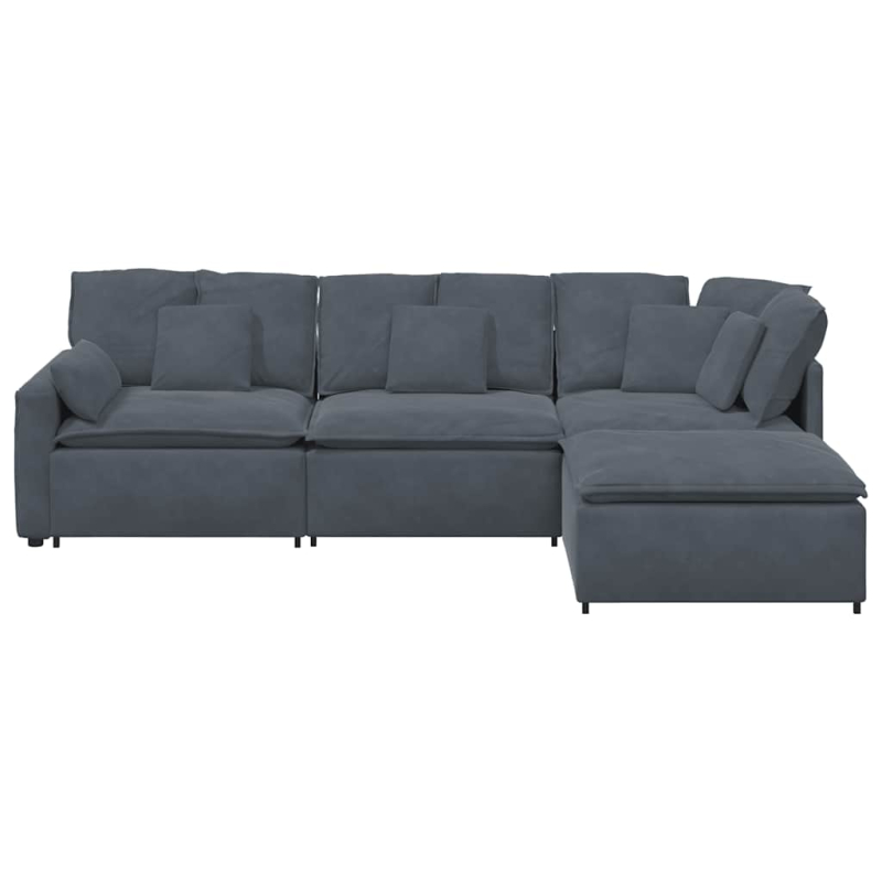 Modulares Sofa mit Fußhocker Kissen Samt Dunkelgrau