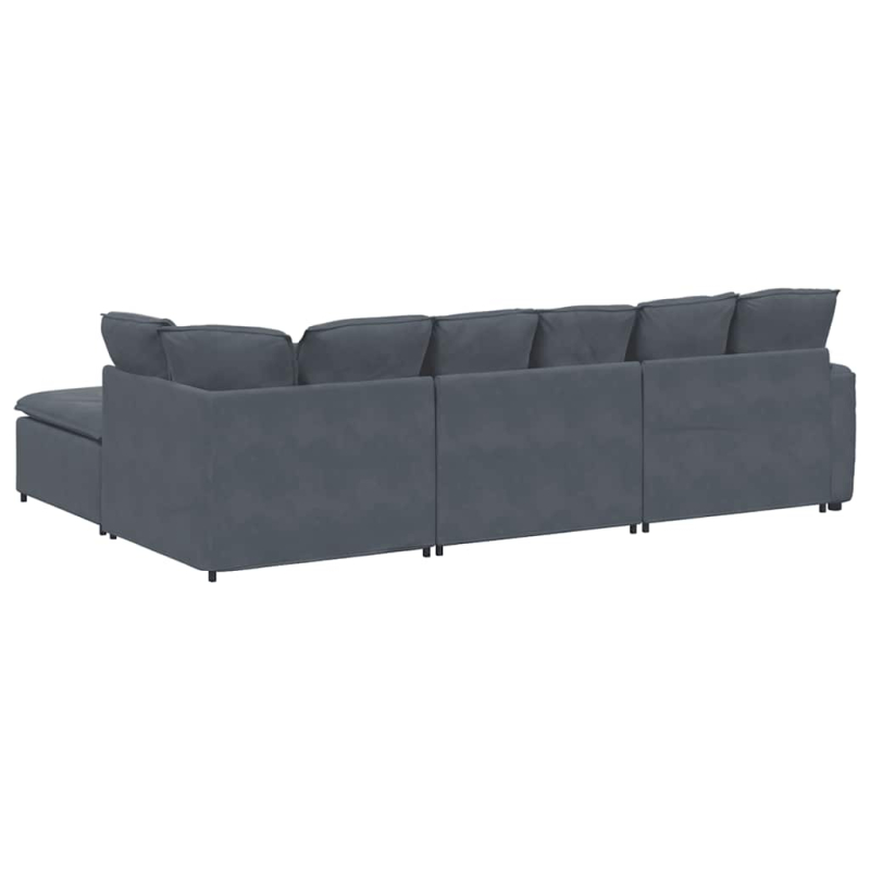 Modulares Sofa mit Fußhocker Kissen Samt Dunkelgrau