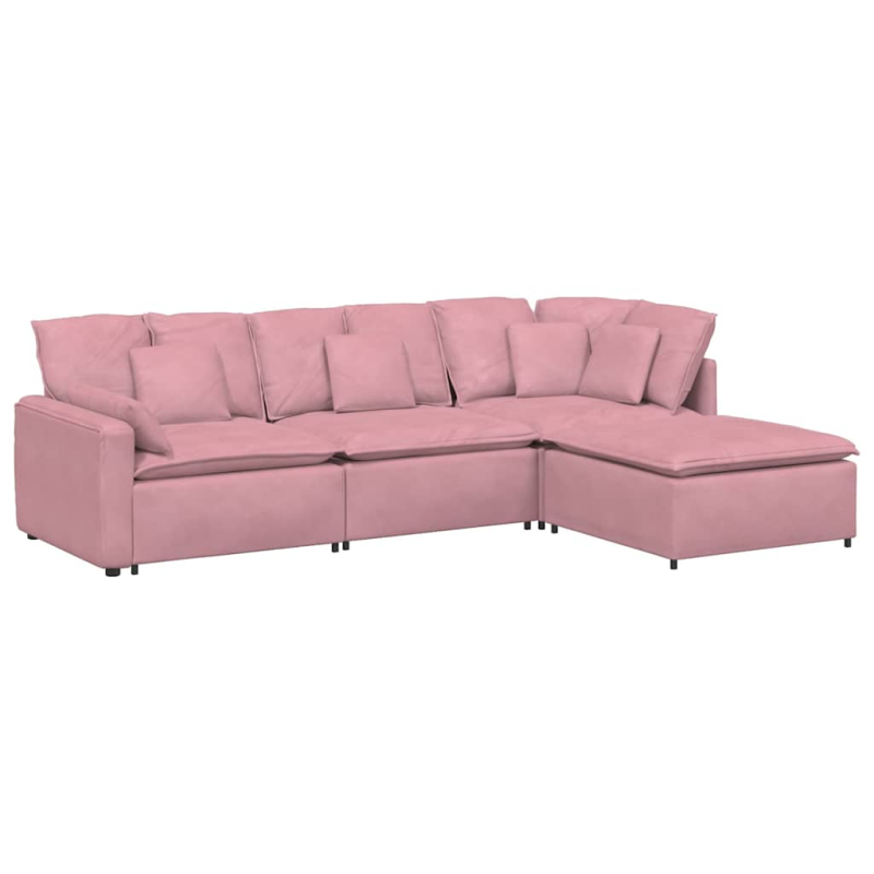 Modulares Sofa mit Fußhocker Kissen Samt Rosa
