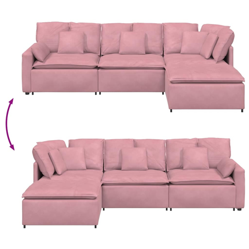 Modulares Sofa mit Fußhocker Kissen Samt Rosa