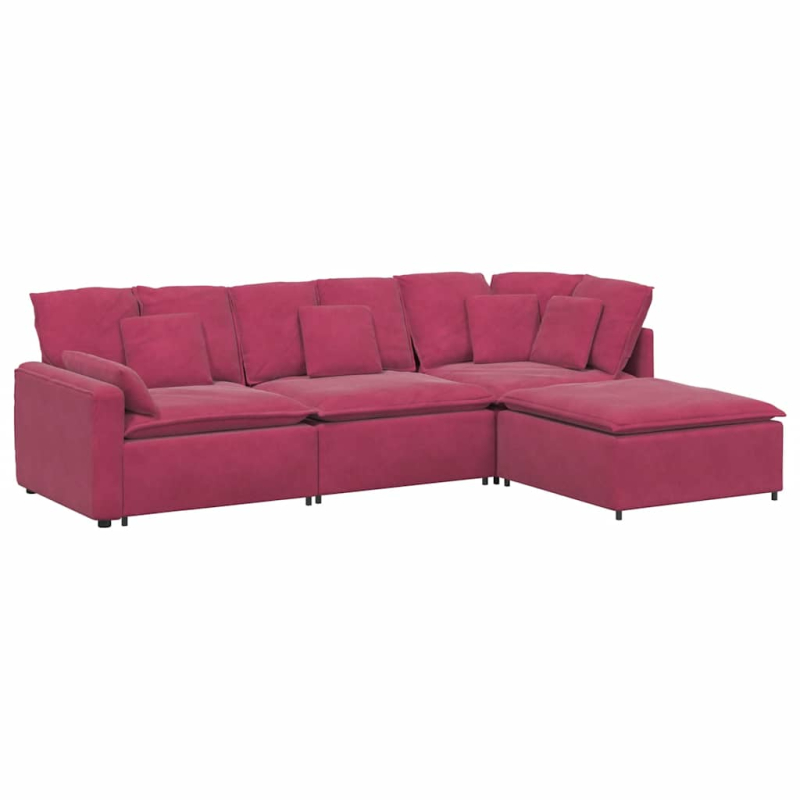 Modulares Sofa mit Fußhocker Kissen Samt Weinrot