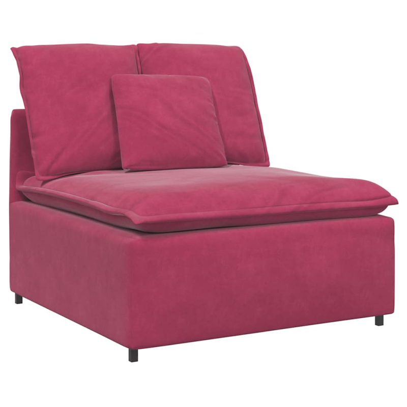 Modulares Sofa mit Fußhocker Kissen Samt Weinrot