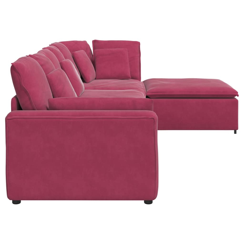 Modulares Sofa mit Fußhocker Kissen Samt Weinrot