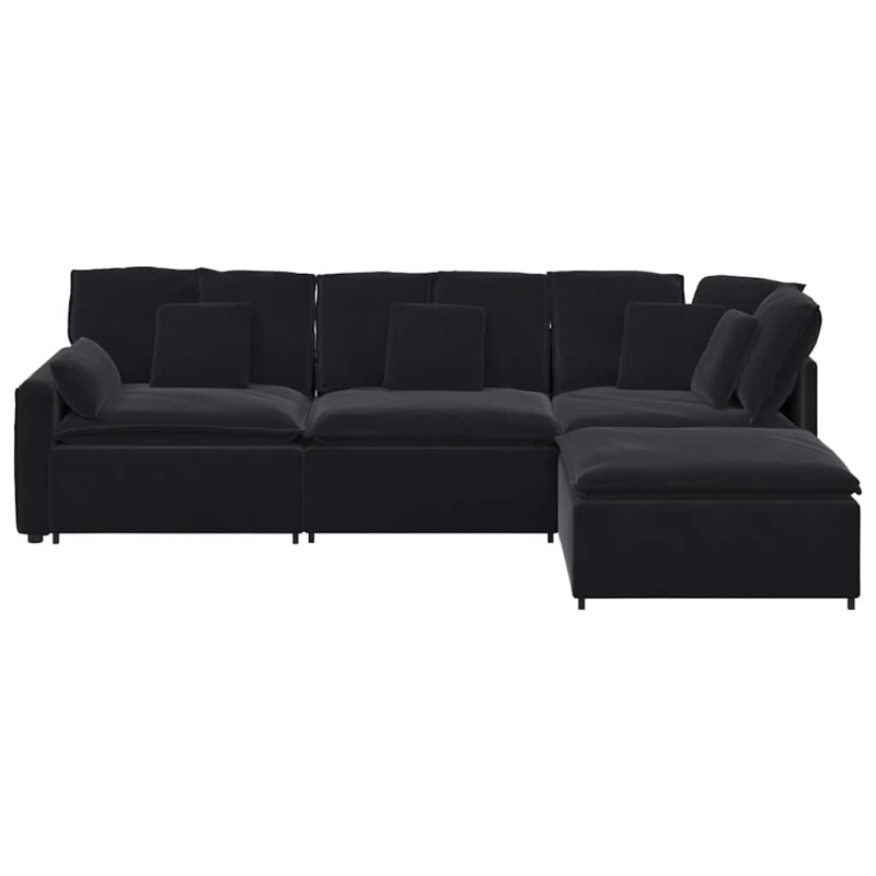 Modulares Sofa mit Fußhocker Kissen Samt Schwarz