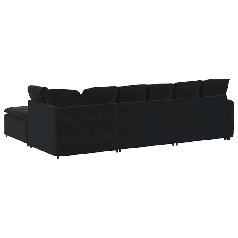 Modulares Sofa mit Fußhocker Kissen Samt Schwarz