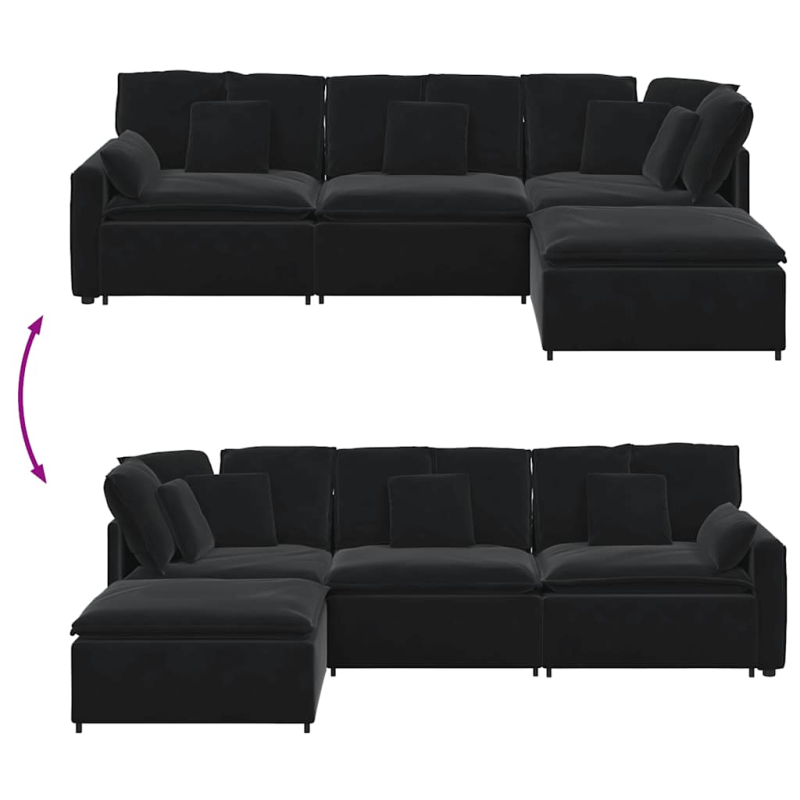 Modulares Sofa mit Fußhocker Kissen Samt Schwarz