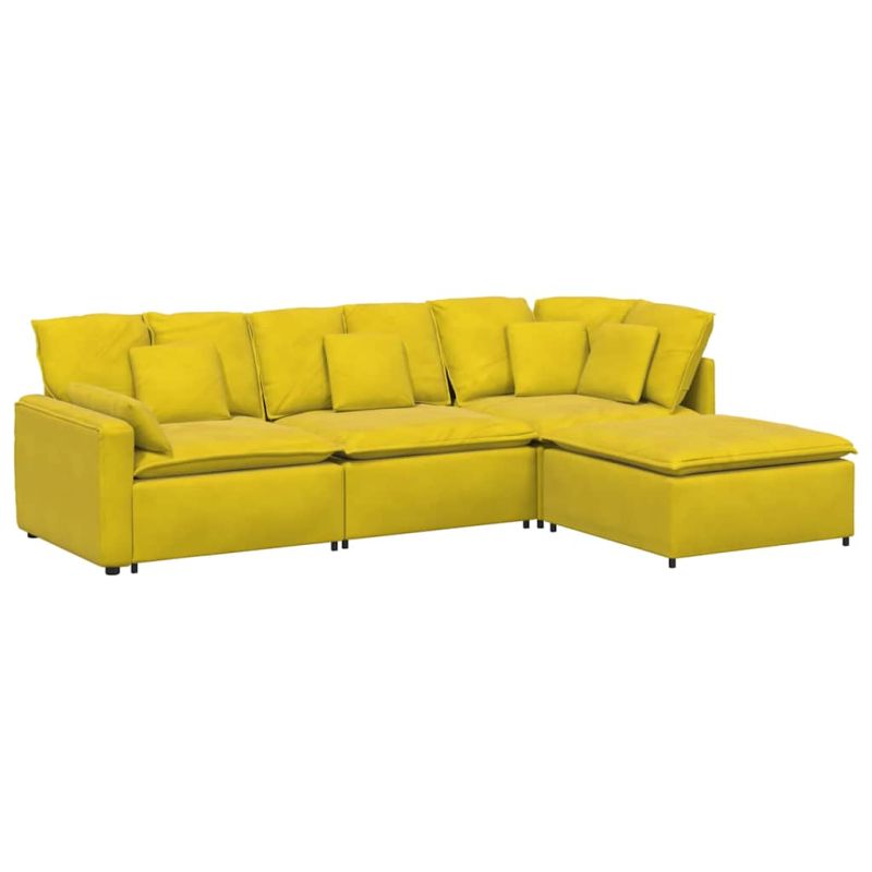 Modulares Sofa mit Fußhocker Kissen Samt Gelb