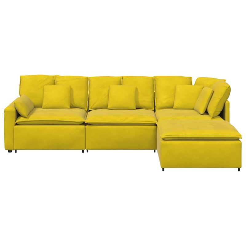 Modulares Sofa mit Fußhocker Kissen Samt Gelb