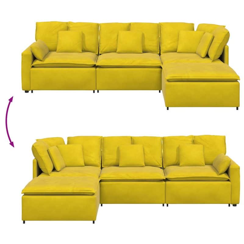 Modulares Sofa mit Fußhocker Kissen Samt Gelb