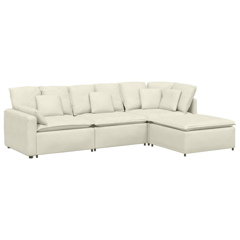 Modulares Sofa mit Fußhocker Kissen Samt Cream