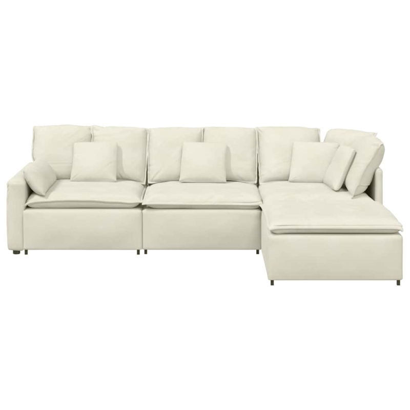 Modulares Sofa mit Fußhocker Kissen Samt Cream
