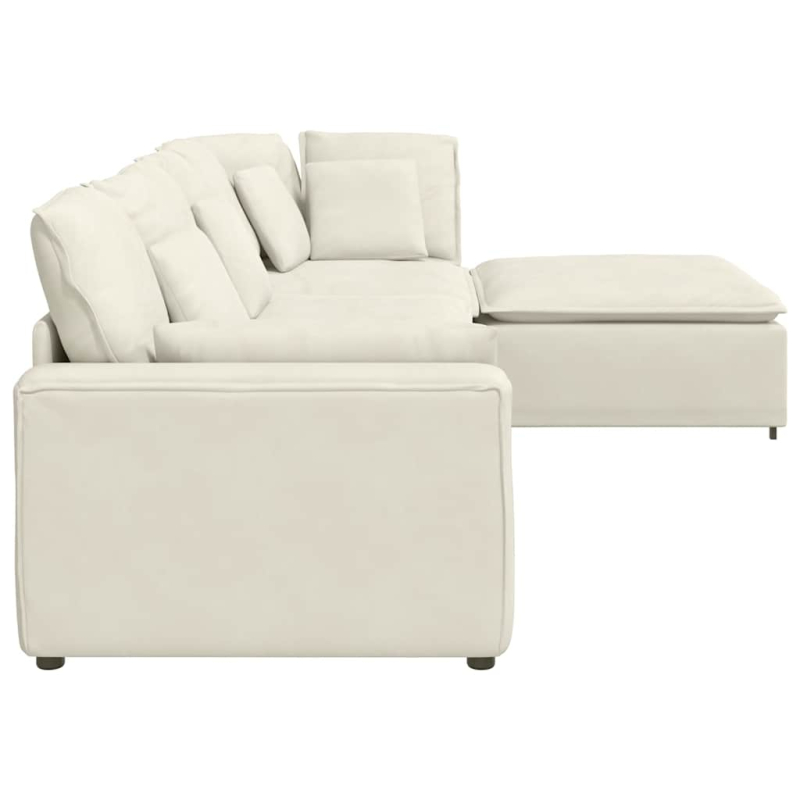 Modulares Sofa mit Fußhocker Kissen Samt Cream