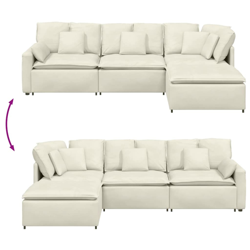 Modulares Sofa mit Fußhocker Kissen Samt Cream