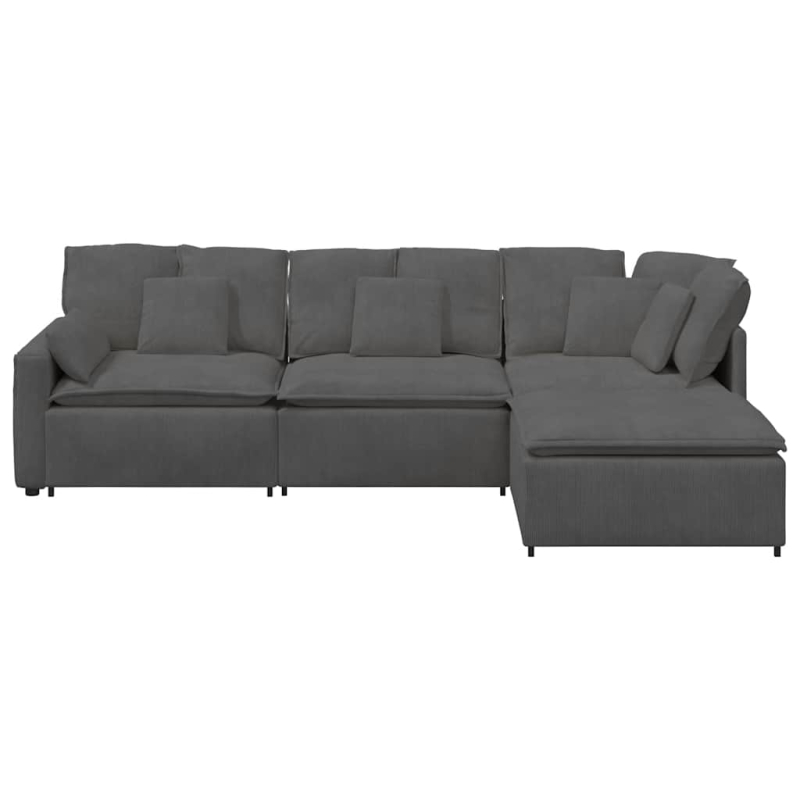 Modulares Sofa mit Fußhocker Kissen Cordstoff Dunkelgrau