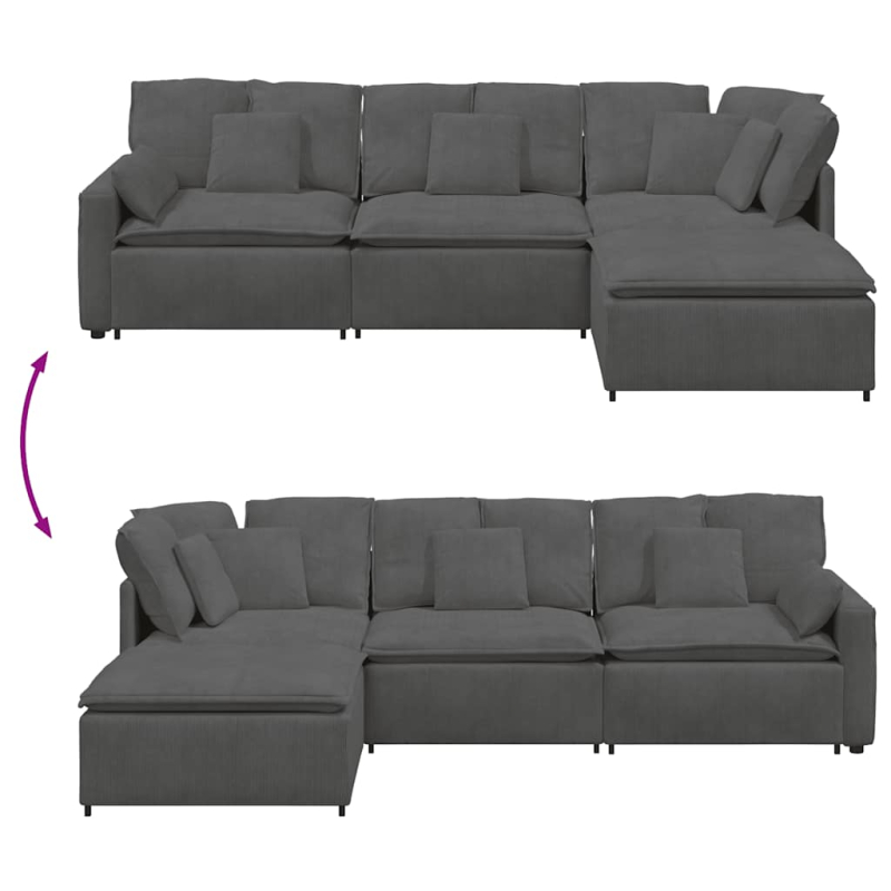 Modulares Sofa mit Fußhocker Kissen Cordstoff Dunkelgrau