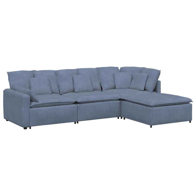 Modulares Sofa mit Fußhocker Kissen Cordstoff Blau