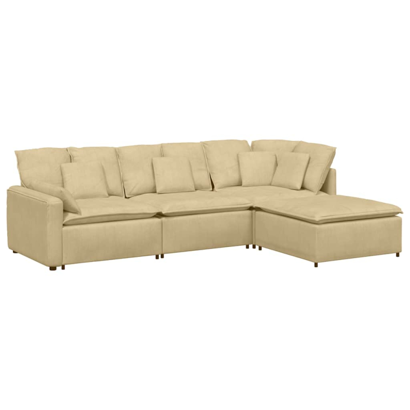 Modulares Sofa mit Fußhocker Kissen Cordstoff Hellgrün Grau