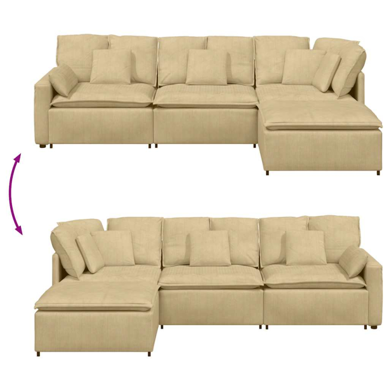 Modulares Sofa mit Fußhocker Kissen Cordstoff Hellgrün Grau