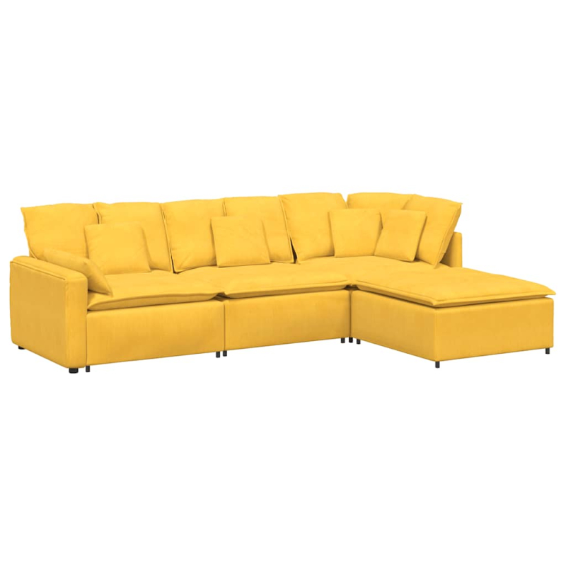 Modulares Sofa mit Fußhocker Kissen Cordstoff Hellgelb