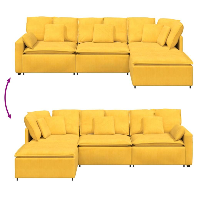 Modulares Sofa mit Fußhocker Kissen Cordstoff Hellgelb