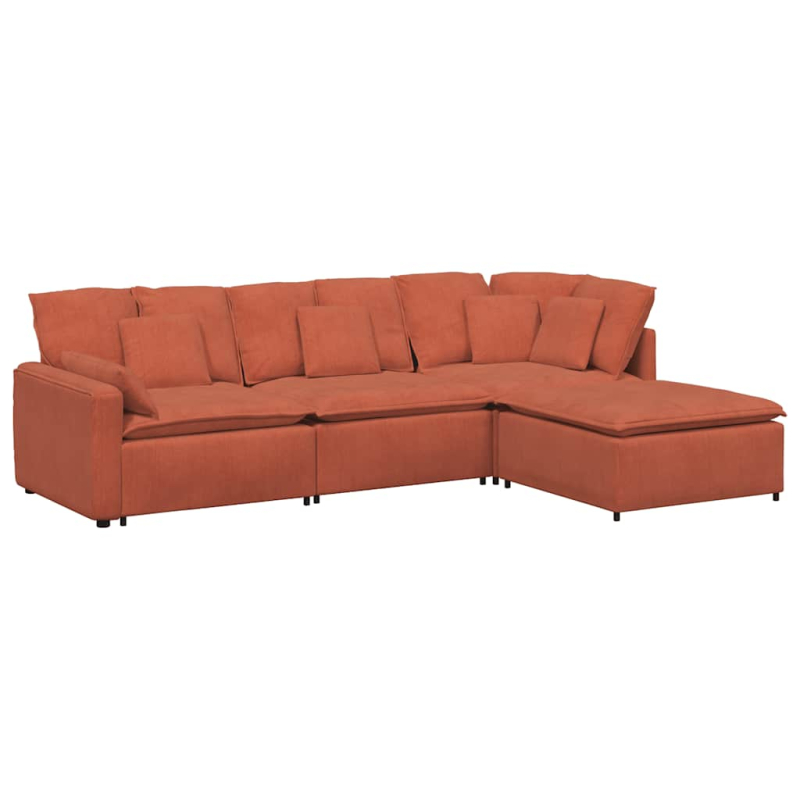 Modulares Sofa mit Fußhocker Kissen Cordstoff Rot Orange