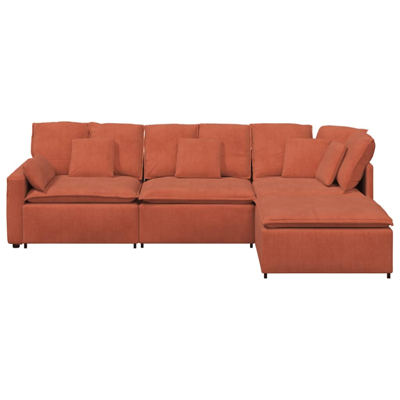 Modulares Sofa mit Fußhocker Kissen Cordstoff Rot Orange