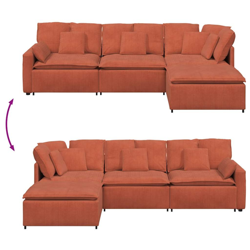 Modulares Sofa mit Fußhocker Kissen Cordstoff Rot Orange