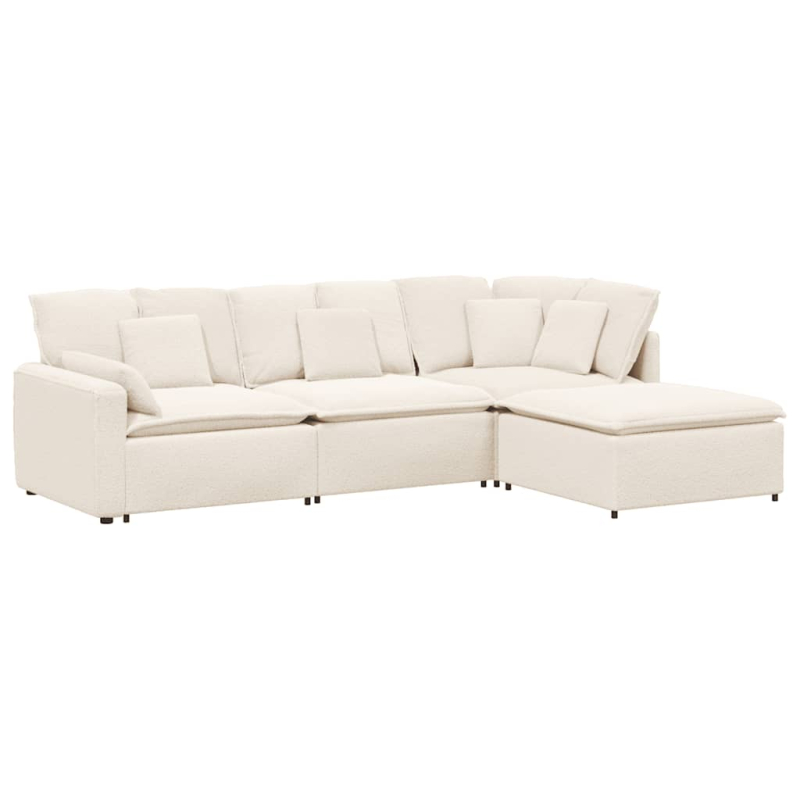 Modulares Sofa mit Hocker Kissen Stoff in Lammwolloptik Creme