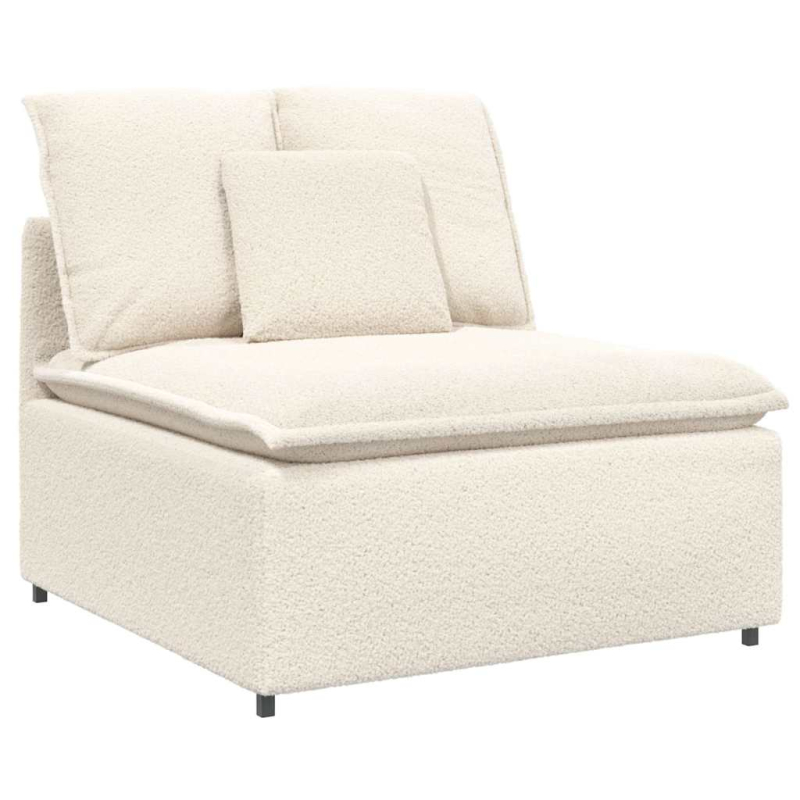 Modulares Sofa mit Hocker Kissen Stoff in Lammwolloptik Creme