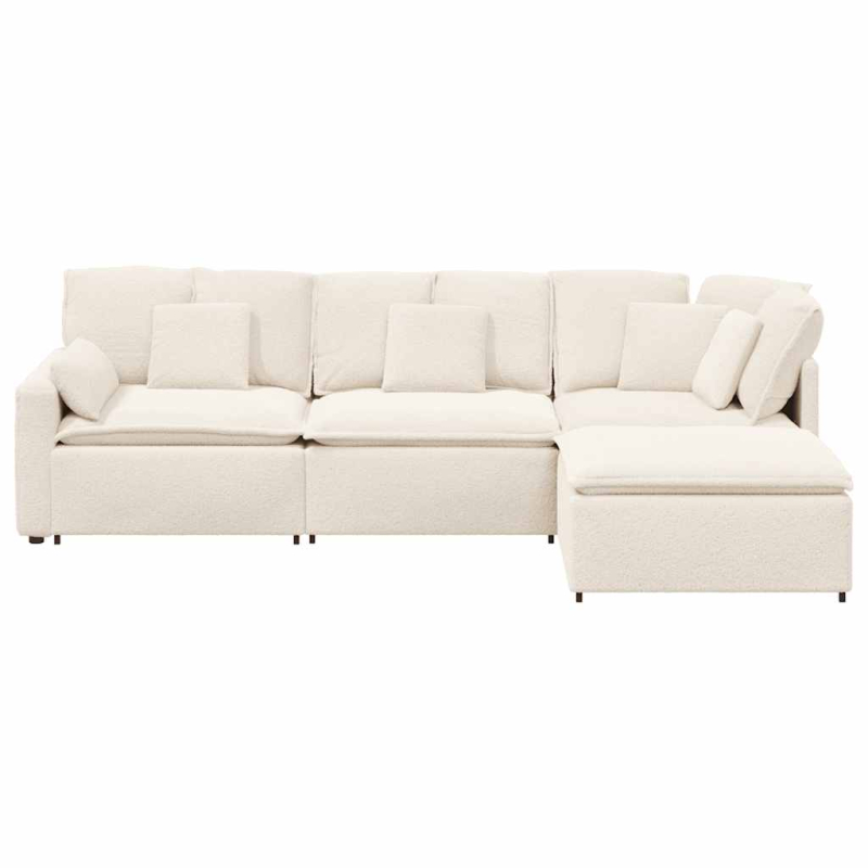 Modulares Sofa mit Hocker Kissen Stoff in Lammwolloptik Creme