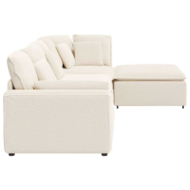 Modulares Sofa mit Hocker Kissen Stoff in Lammwolloptik Creme