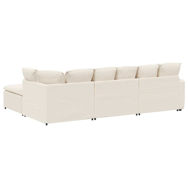 Modulares Sofa mit Hocker Kissen Stoff in Lammwolloptik Creme