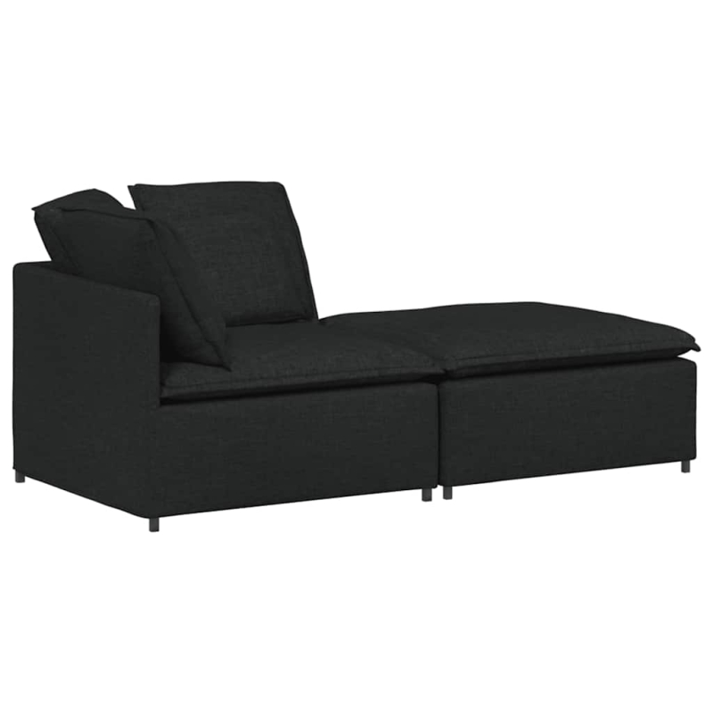 Modulares Sofa mit Fußhocker Kissen Stoff Schwarz