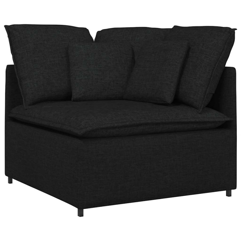 Modulares Sofa mit Fußhocker Kissen Stoff Schwarz