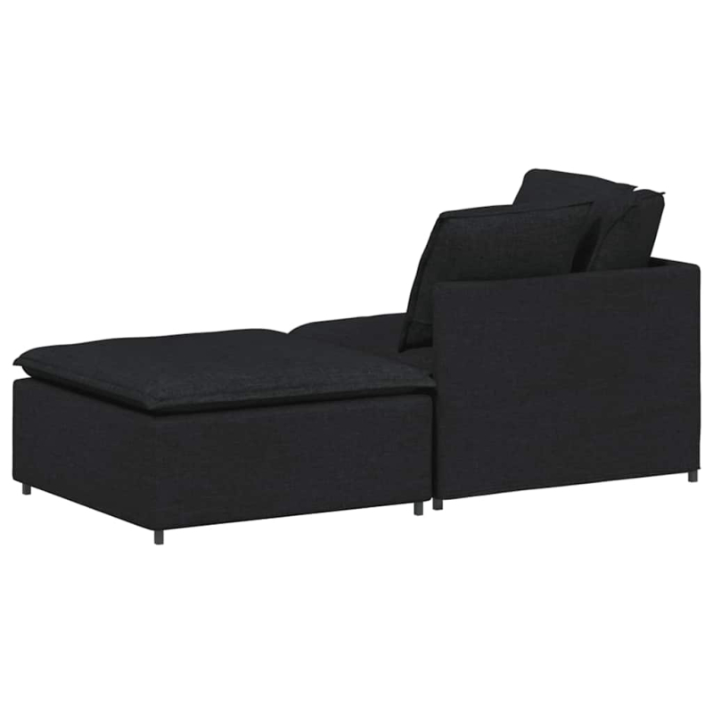 Modulares Sofa mit Fußhocker Kissen Stoff Schwarz