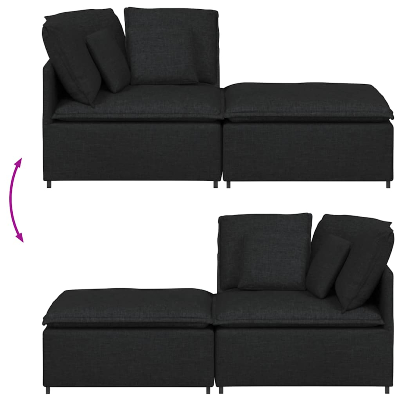 Modulares Sofa mit Fußhocker Kissen Stoff Schwarz
