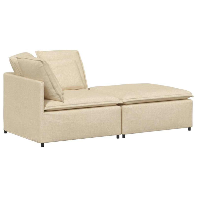 Modulares Sofa mit Fußhocker Kissen Stoff Creme