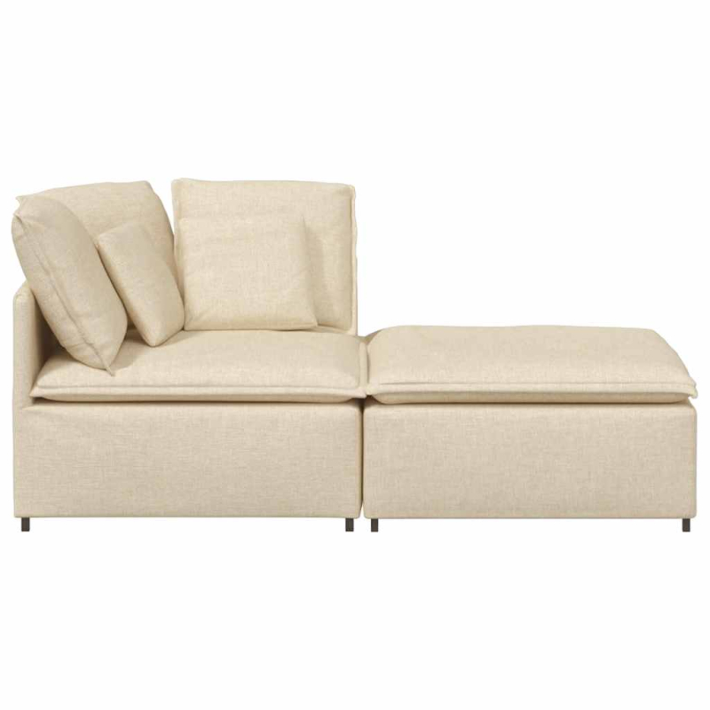 Modulares Sofa mit Fußhocker Kissen Stoff Creme