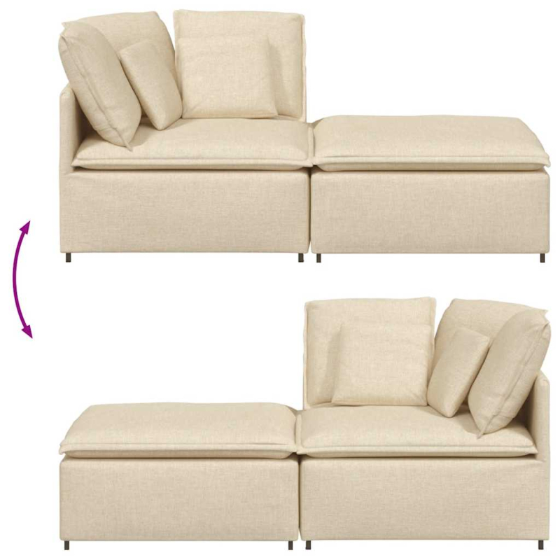 Modulares Sofa mit Fußhocker Kissen Stoff Creme