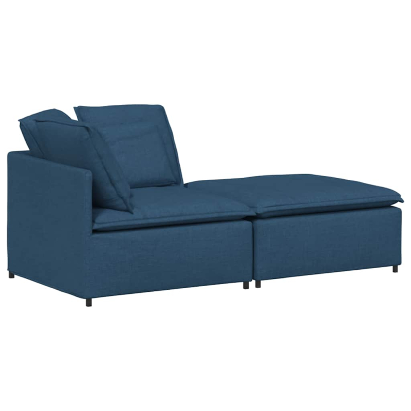Modulares Sofa mit Fußhocker Kissen Stoff Blau