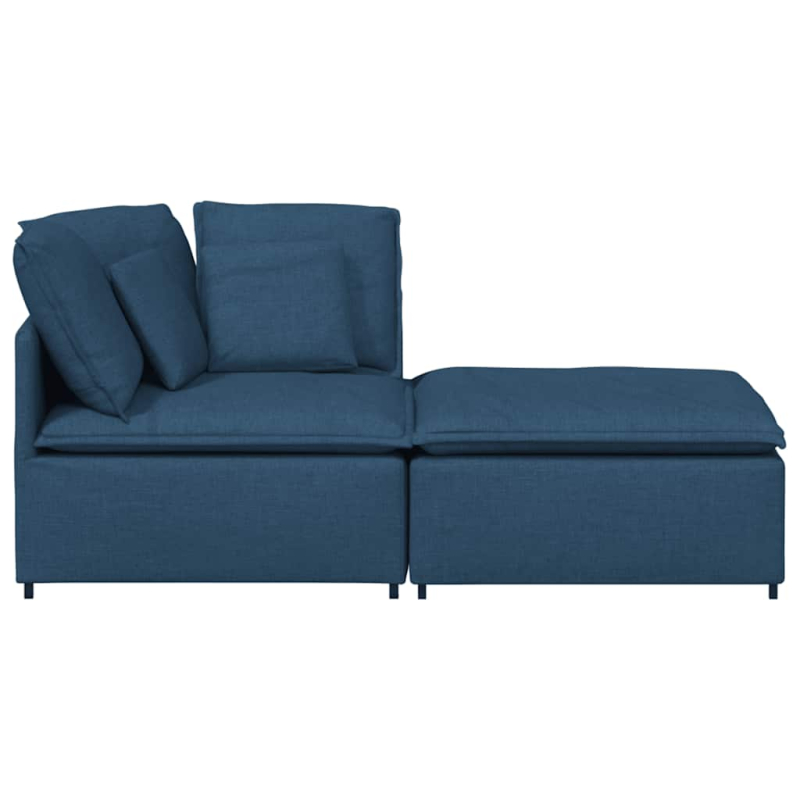 Modulares Sofa mit Fußhocker Kissen Stoff Blau