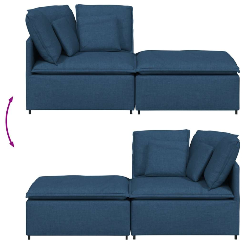 Modulares Sofa mit Fußhocker Kissen Stoff Blau