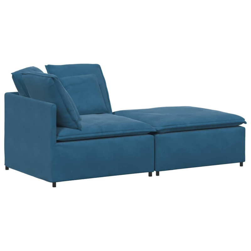 Modulares Sofa mit Fußhocker Kissen Samt Blau