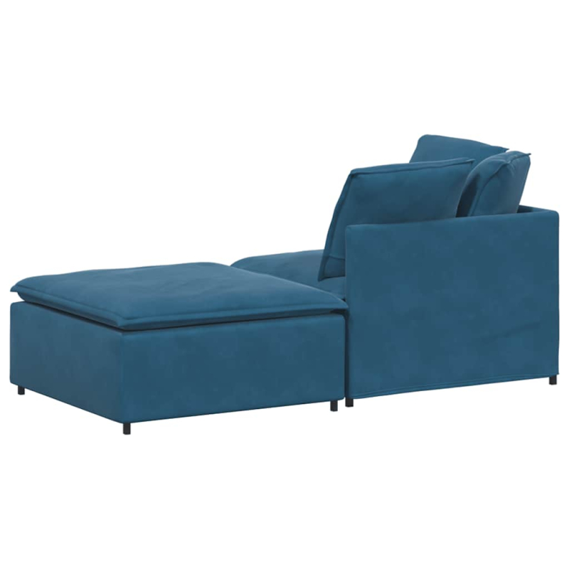 Modulares Sofa mit Fußhocker Kissen Samt Blau