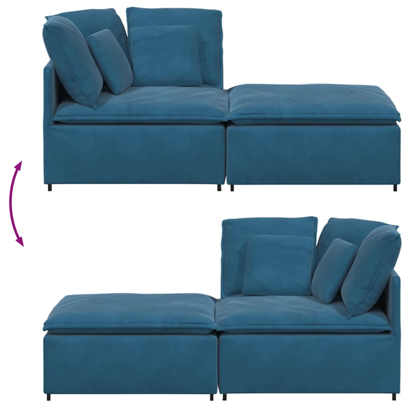 Modulares Sofa mit Fußhocker Kissen Samt Blau